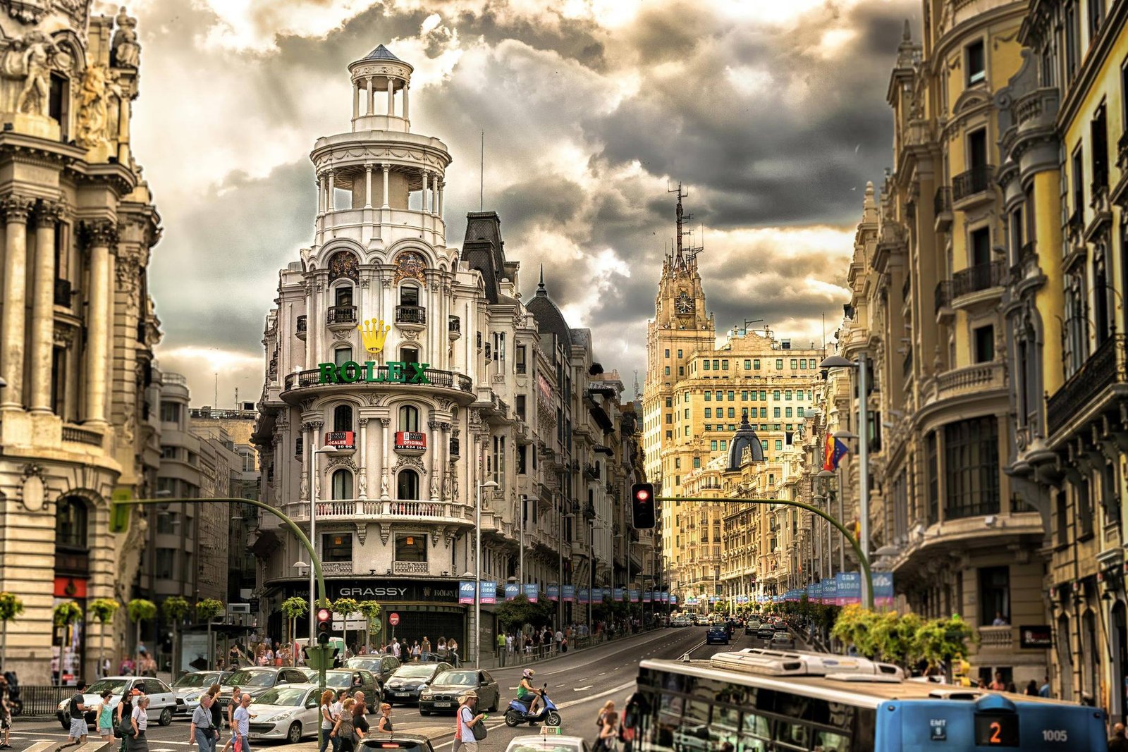 Vista de la Gran via y Calle Alcalá en Madrid