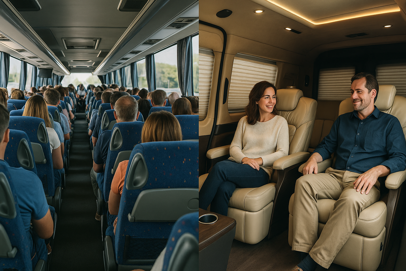 a man and woman sitting on a van